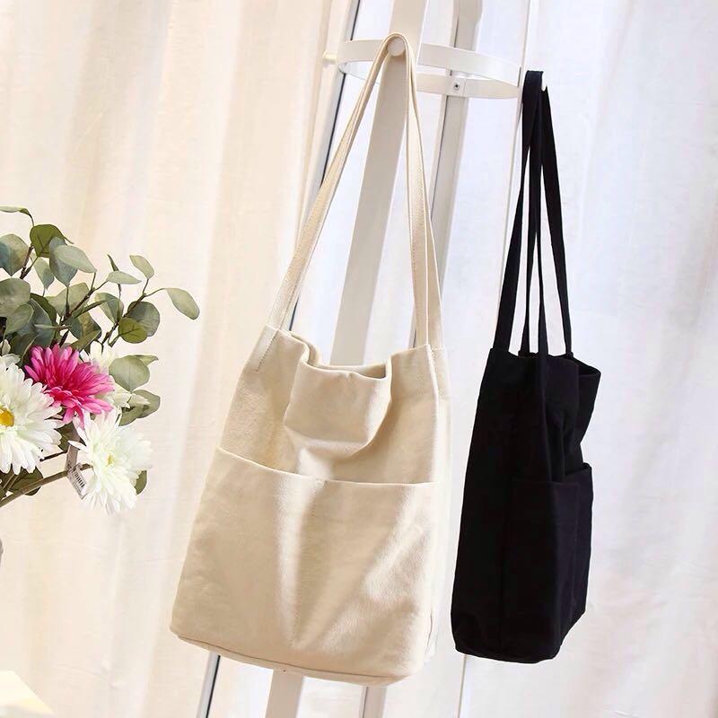 Large Thick Canvas Bucket Shoulder Bag Pure Thick Cotton Women Shoulder Bag Sling Bag Tote Bag