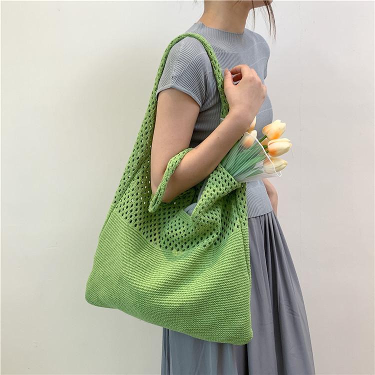 TasBagShop Korean Retro Hollow Knitted Bag Hollow Mesh Woven Bags Cotton Rope Knitting Women Shoulder Bags Female Woven Bag