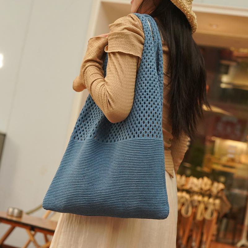 TasBagShop Korean Retro Hollow Knitted Bag Hollow Mesh Woven Bags Cotton Rope Knitting Women Shoulder Bags Female Woven Bag