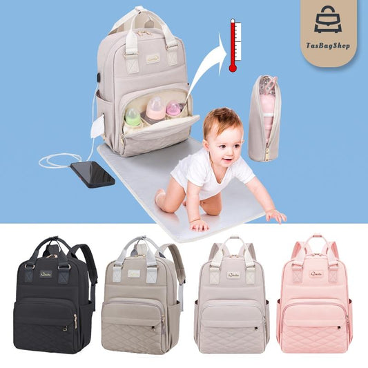 TasBagShop Backpack Women large capacity Diaper Bag with  diaper changing mat bottle thermal bag Baby Bag quilted Mommy Bag Multi compartments Diaper Backpack