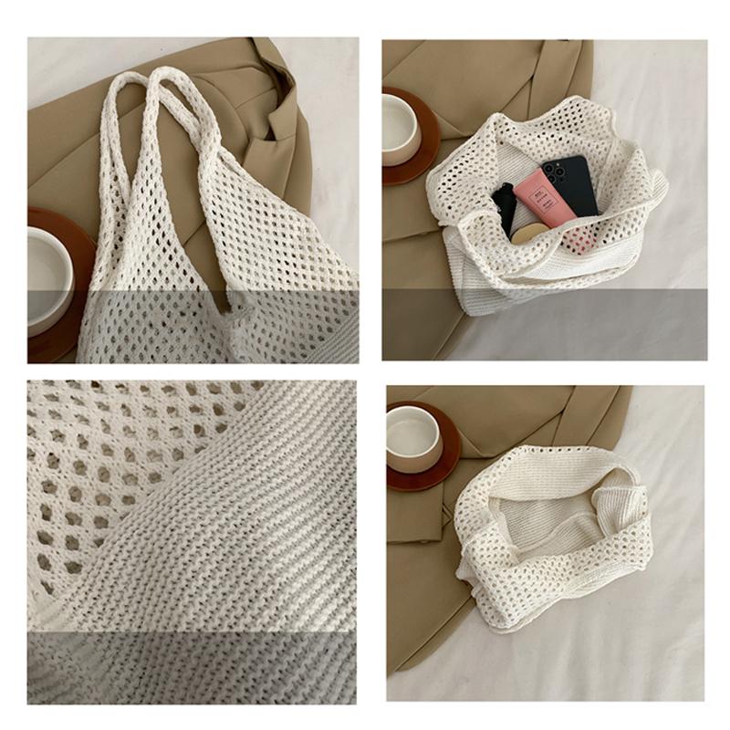 TasBagShop Korean Retro Hollow Knitted Bag Hollow Mesh Woven Bags Cotton Rope Knitting Women Shoulder Bags Female Woven Bag