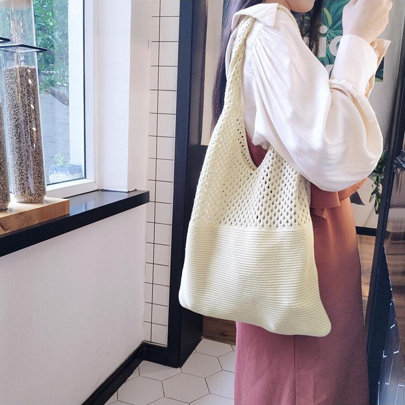 TasBagShop Korean Retro Hollow Knitted Bag Hollow Mesh Woven Bags Cotton Rope Knitting Women Shoulder Bags Female Woven Bag