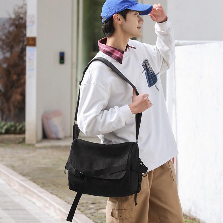 TasBagShop Casual Canvas Messenger Bag for Men Women Large Capacity Retro Sling Crossbody Bag Student Shoulder Bag