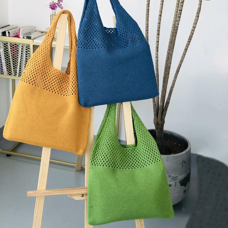 TasBagShop Korean Retro Hollow Knitted Bag Hollow Mesh Woven Bags Cotton Rope Knitting Women Shoulder Bags Female Woven Bag