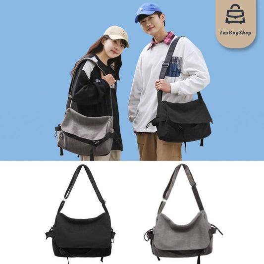 TasBagShop Casual Canvas Messenger Bag for Men Women Large Capacity Retro Sling Crossbody Bag Student Shoulder Bag