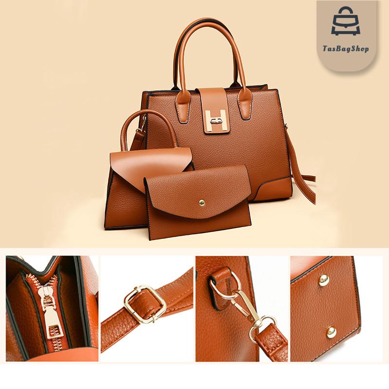 TasBagShop 3pc suit Bag Woman Vintage Lychee Pattern Shoulder Bag Handbag Large Capacity Crossbody Bag