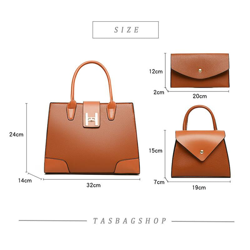 TasBagShop 3pc suit Bag Woman Vintage Lychee Pattern Shoulder Bag Handbag Large Capacity Crossbody Bag