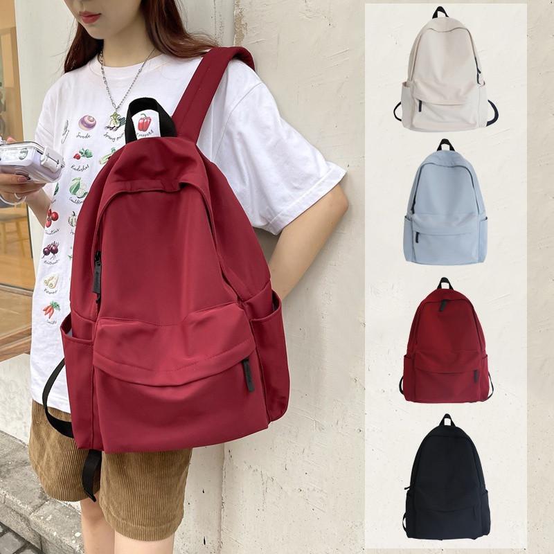 TasBagShop Large Capacity Simple Nylon School Bag Solid Color Laptop Backpack Bag Couples Package