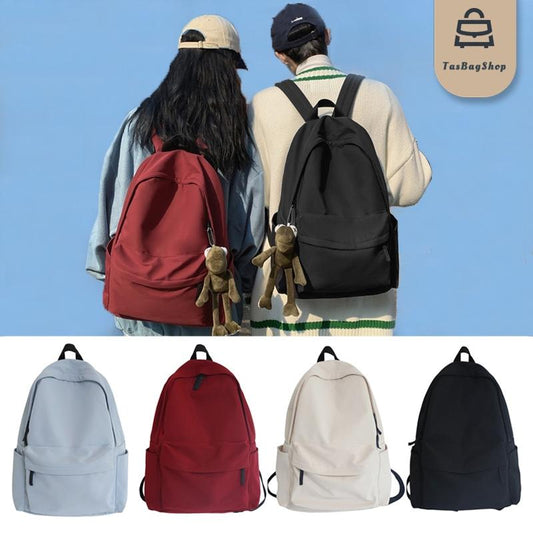 TasBagShop Large Capacity Simple Nylon School Bag Solid Color Laptop Backpack Bag Couples Package